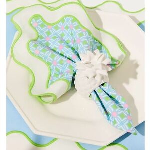 Lilly Pulitzer printed scallop blue & jade lime dinner napkins NWT- 2 sets avail